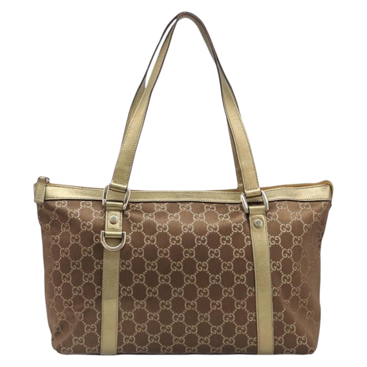 GUCCI GG Canvas Hand Bag Beige Gold 141470 Auth mr2913
