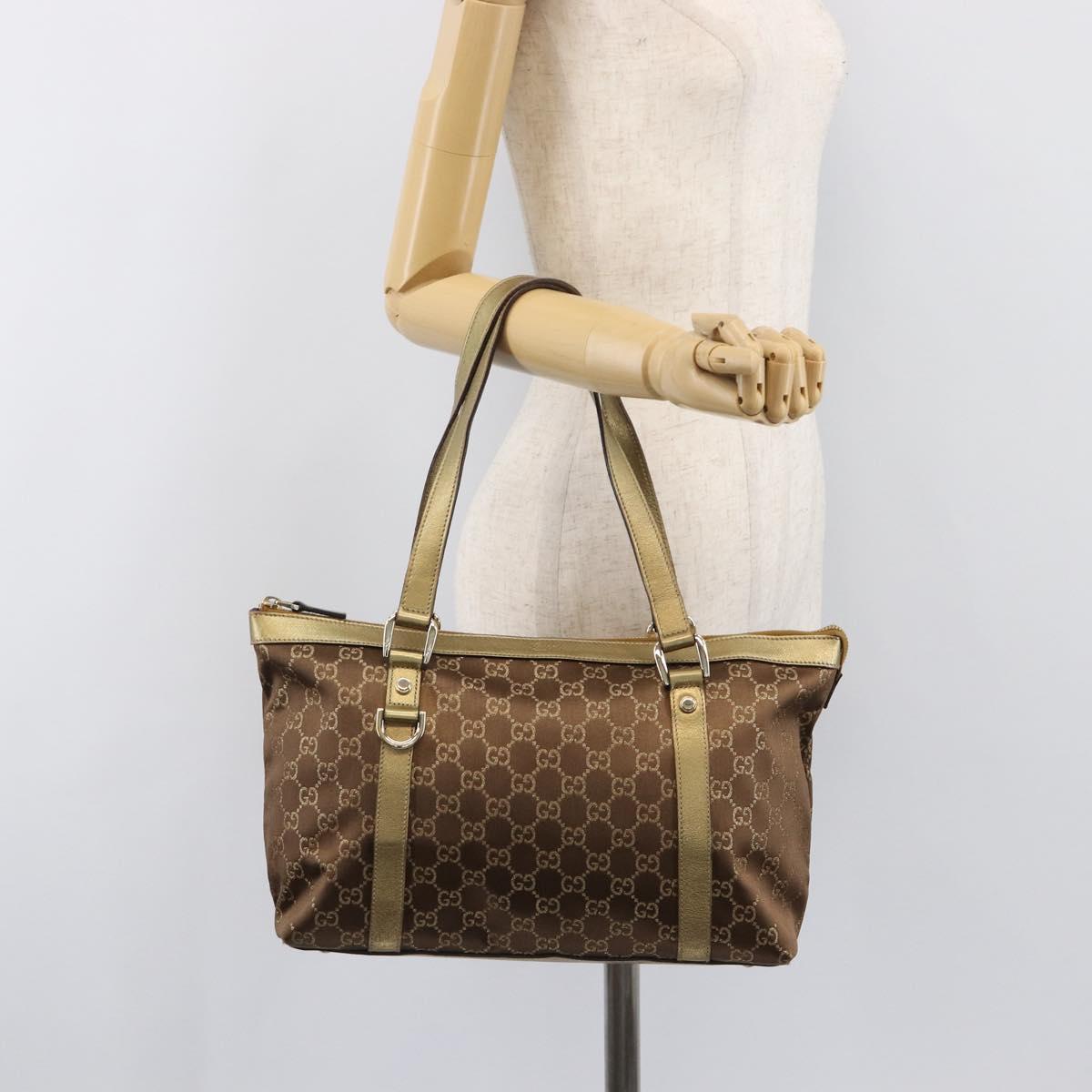 GUCCI GG Canvas Hand Bag Beige Gold 141470 Auth mr2913