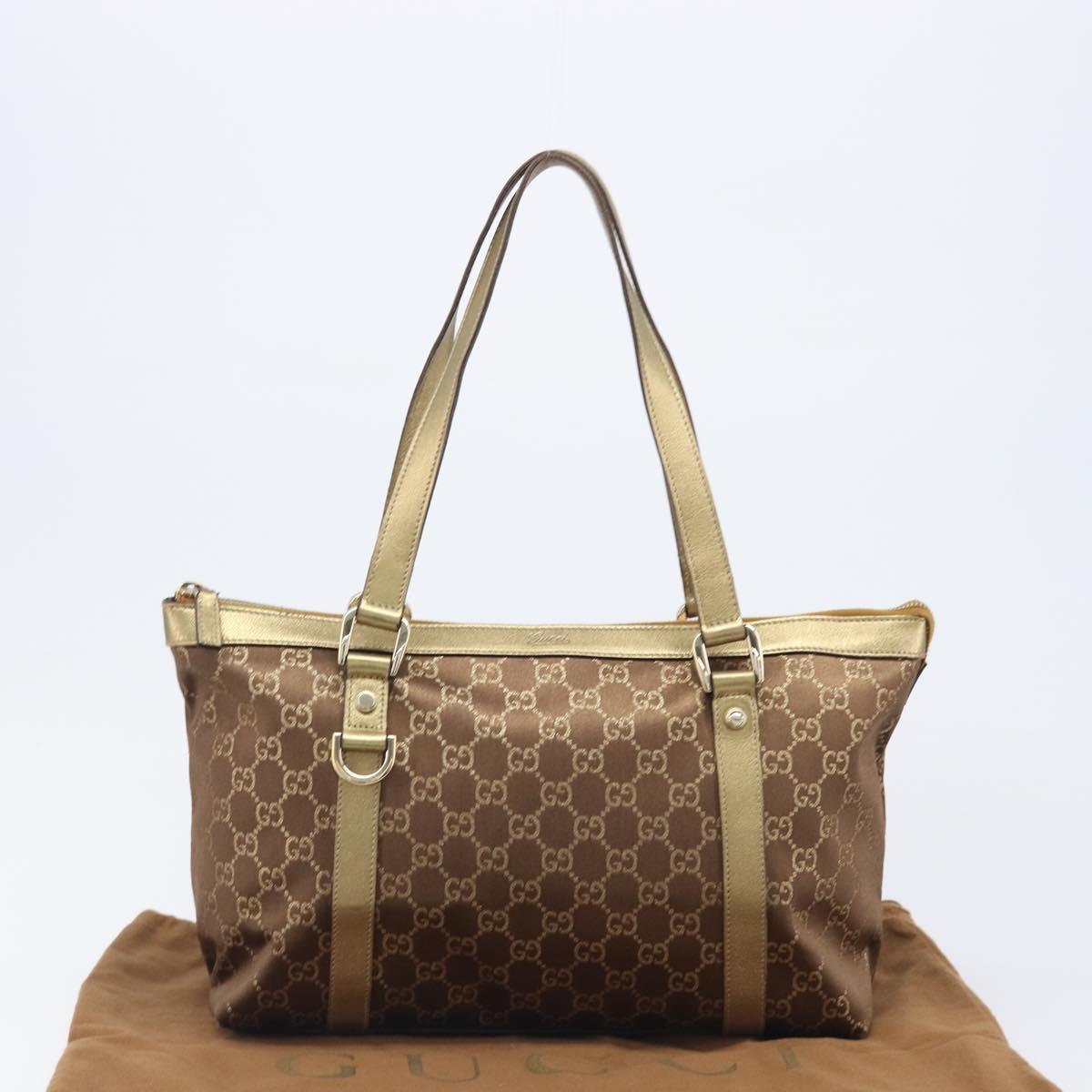 GUCCI GG Canvas Hand Bag Beige Gold 141470 Auth mr2913