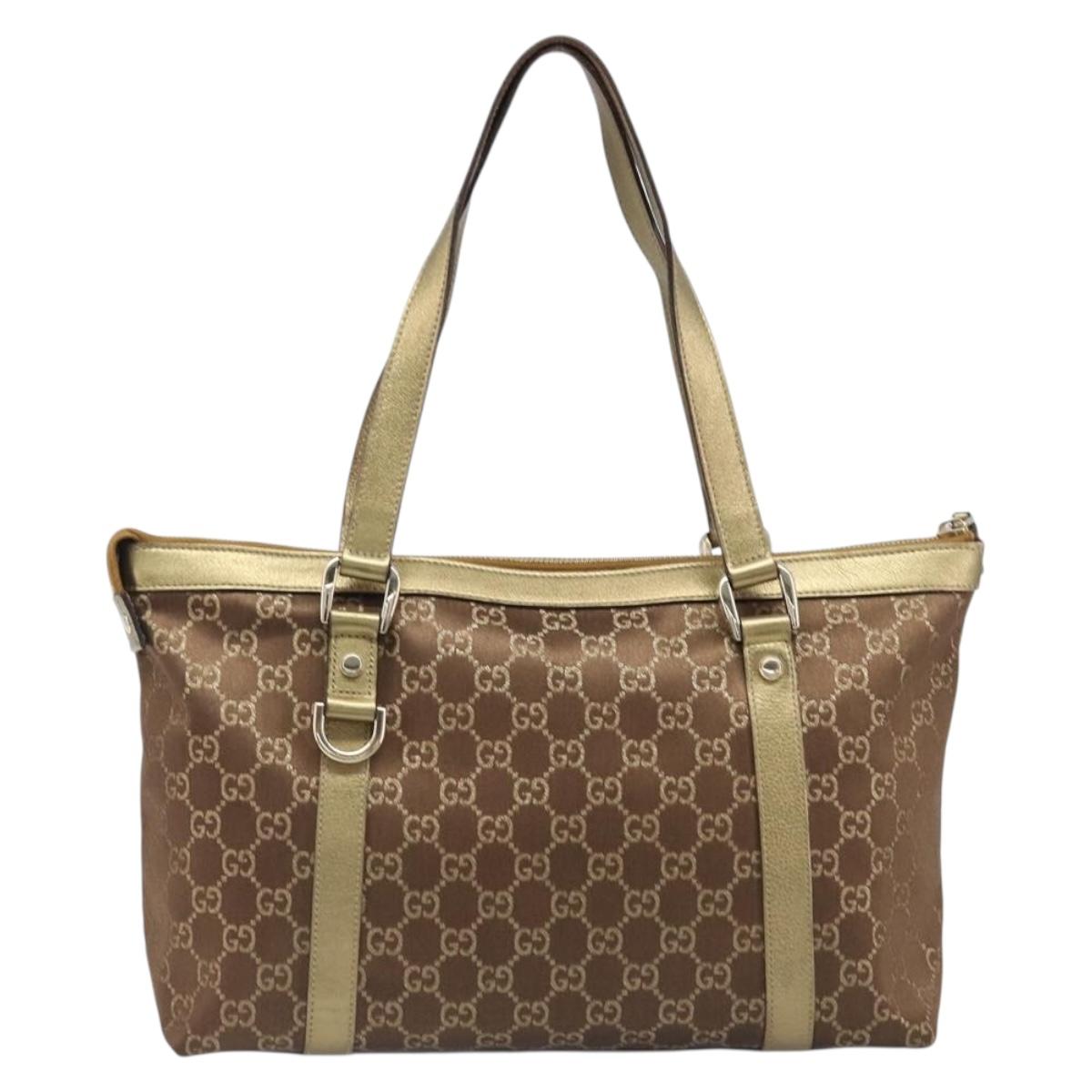 GUCCI GG Canvas Hand Bag Beige Gold 141470 Auth mr2913