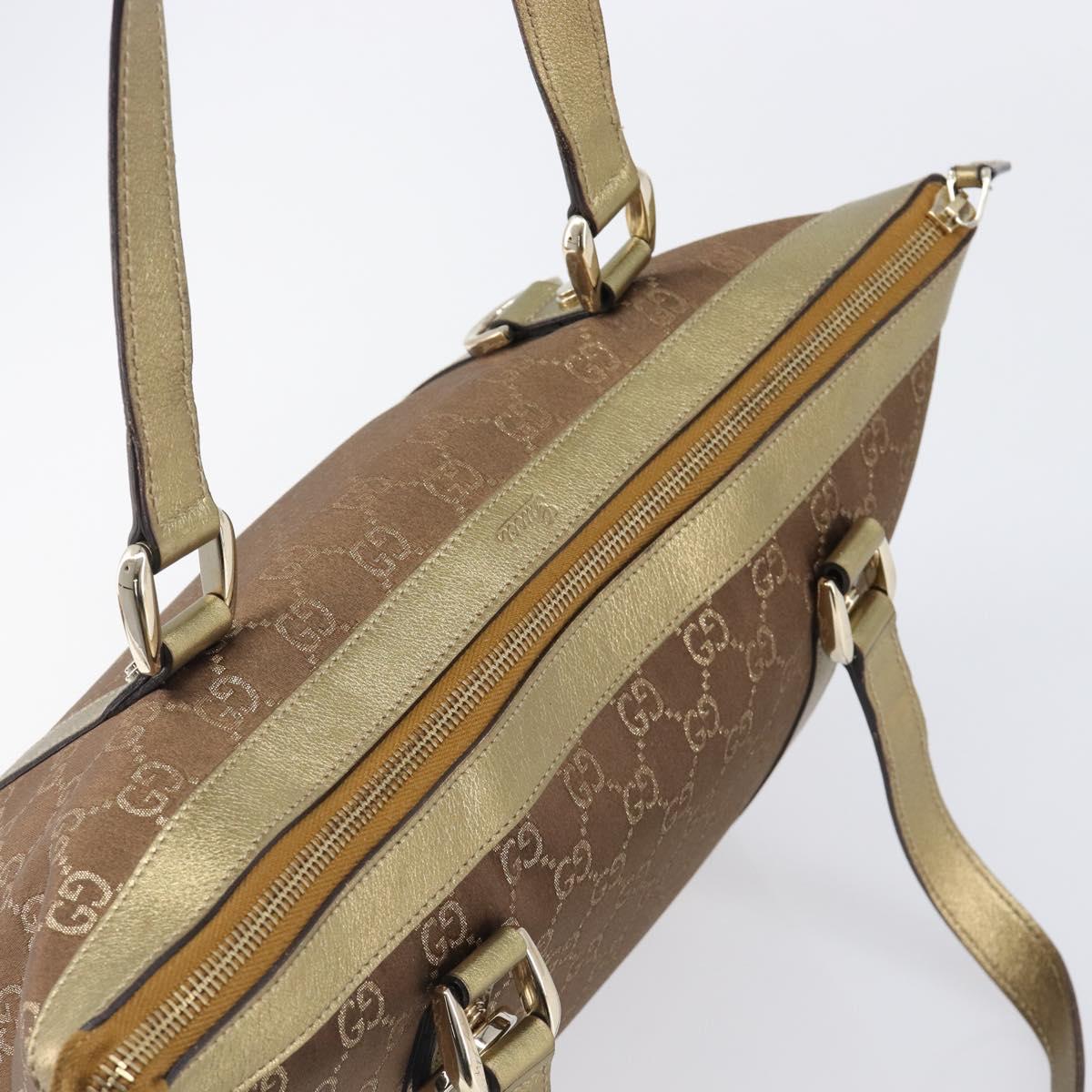 GUCCI GG Canvas Hand Bag Beige Gold 141470 Auth mr2913