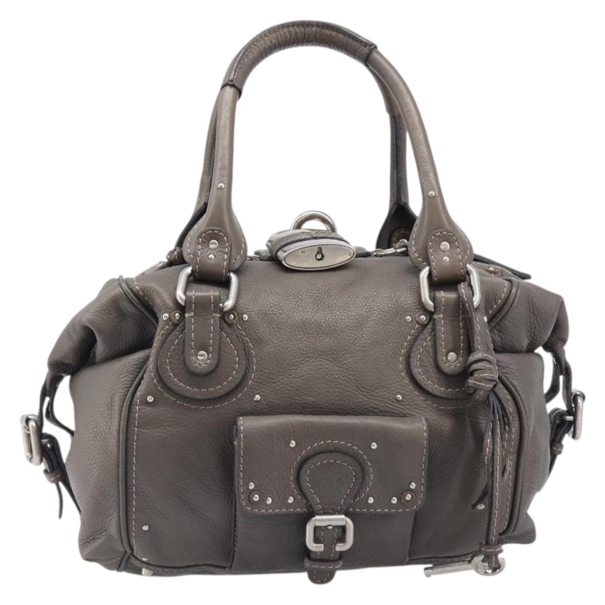 Chloe Paddington Hand Bag Leather Gray Silver Auth mr2914A