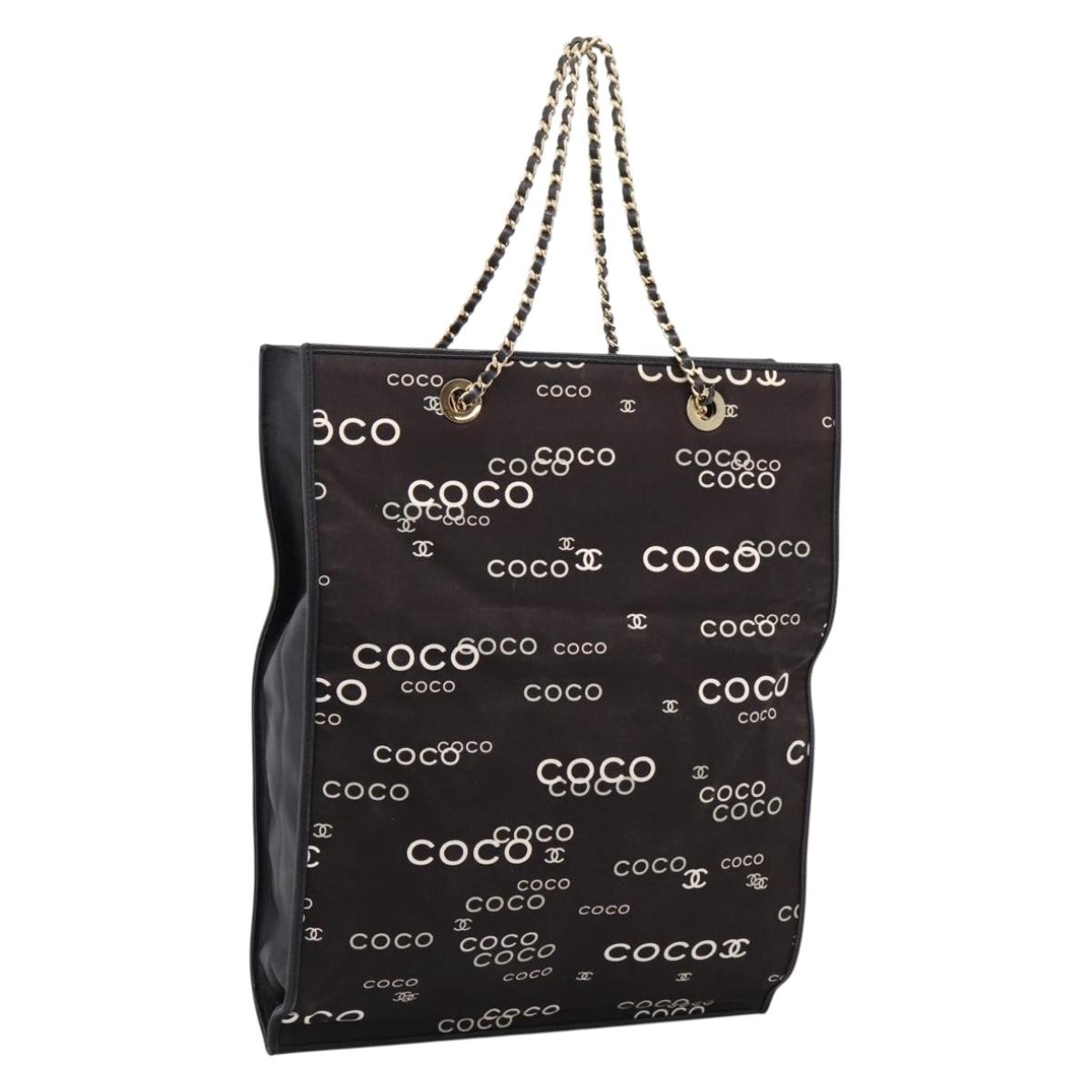 CHANEL Chain Hand Bag Canvas Black Gold Tone CC Auth mr2921A