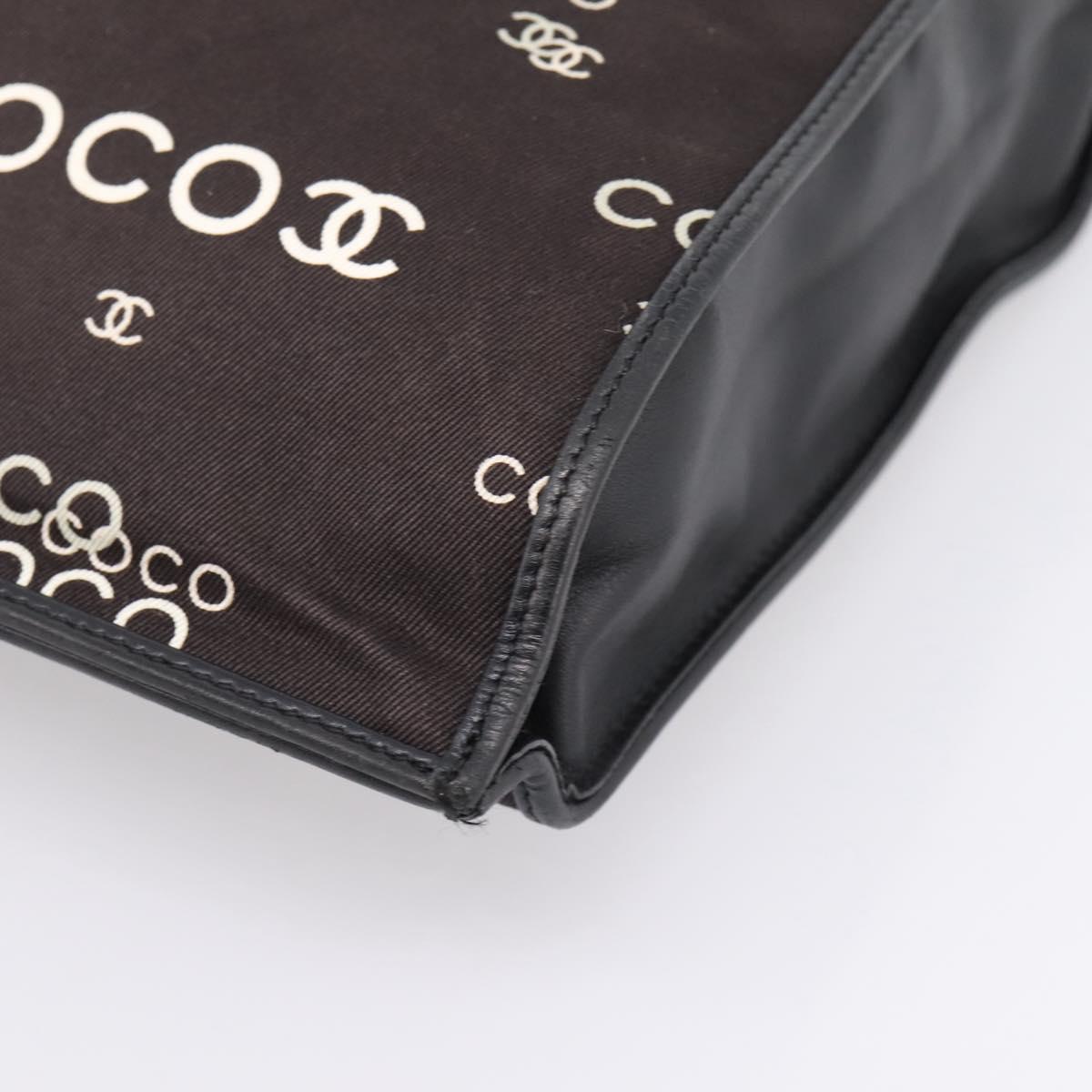 CHANEL Chain Hand Bag Canvas Black Gold Tone CC Auth mr2921A