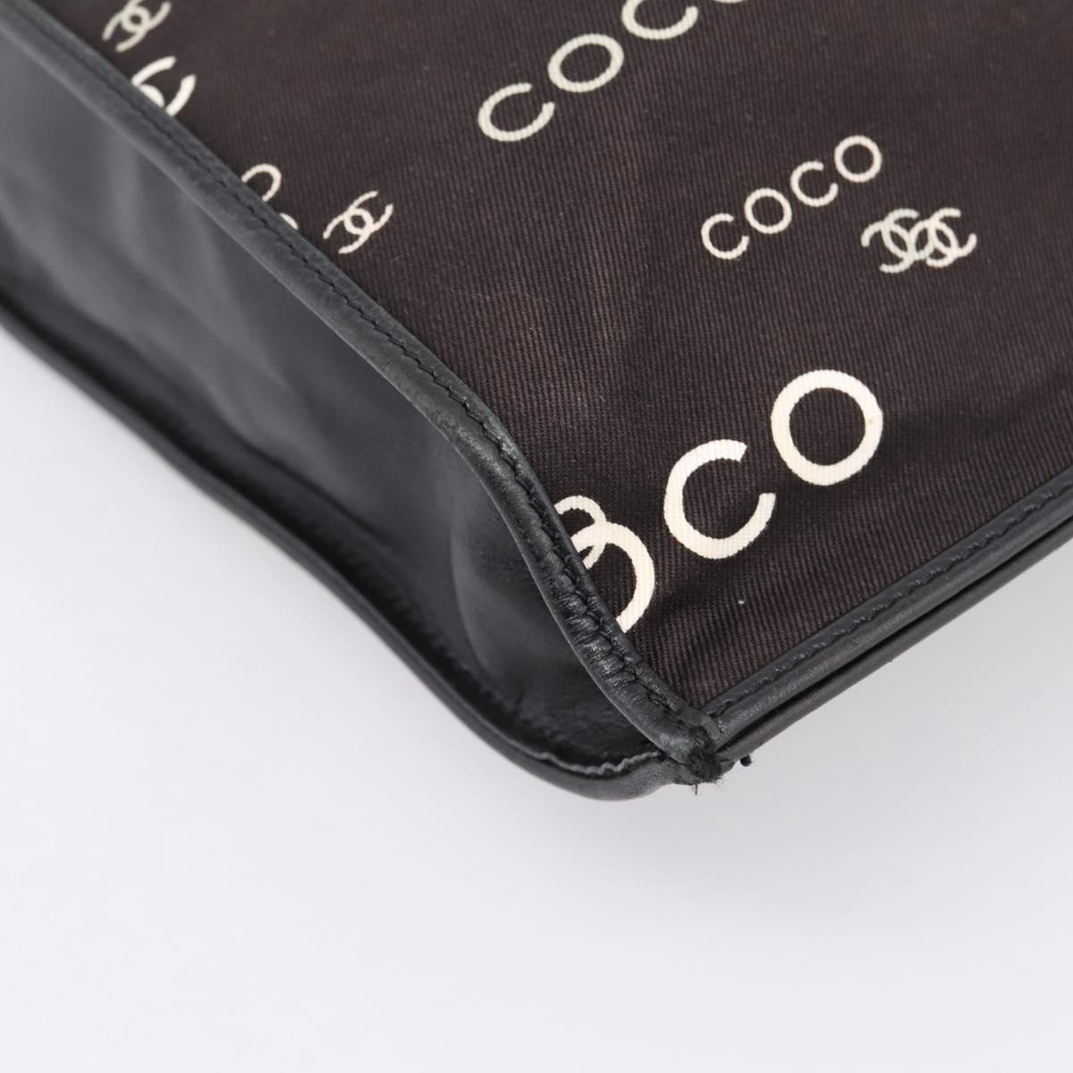 CHANEL Chain Hand Bag Canvas Black Gold Tone CC Auth mr2921A