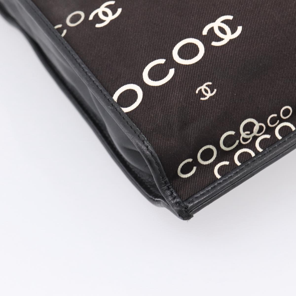 CHANEL Chain Hand Bag Canvas Black Gold Tone CC Auth mr2921A