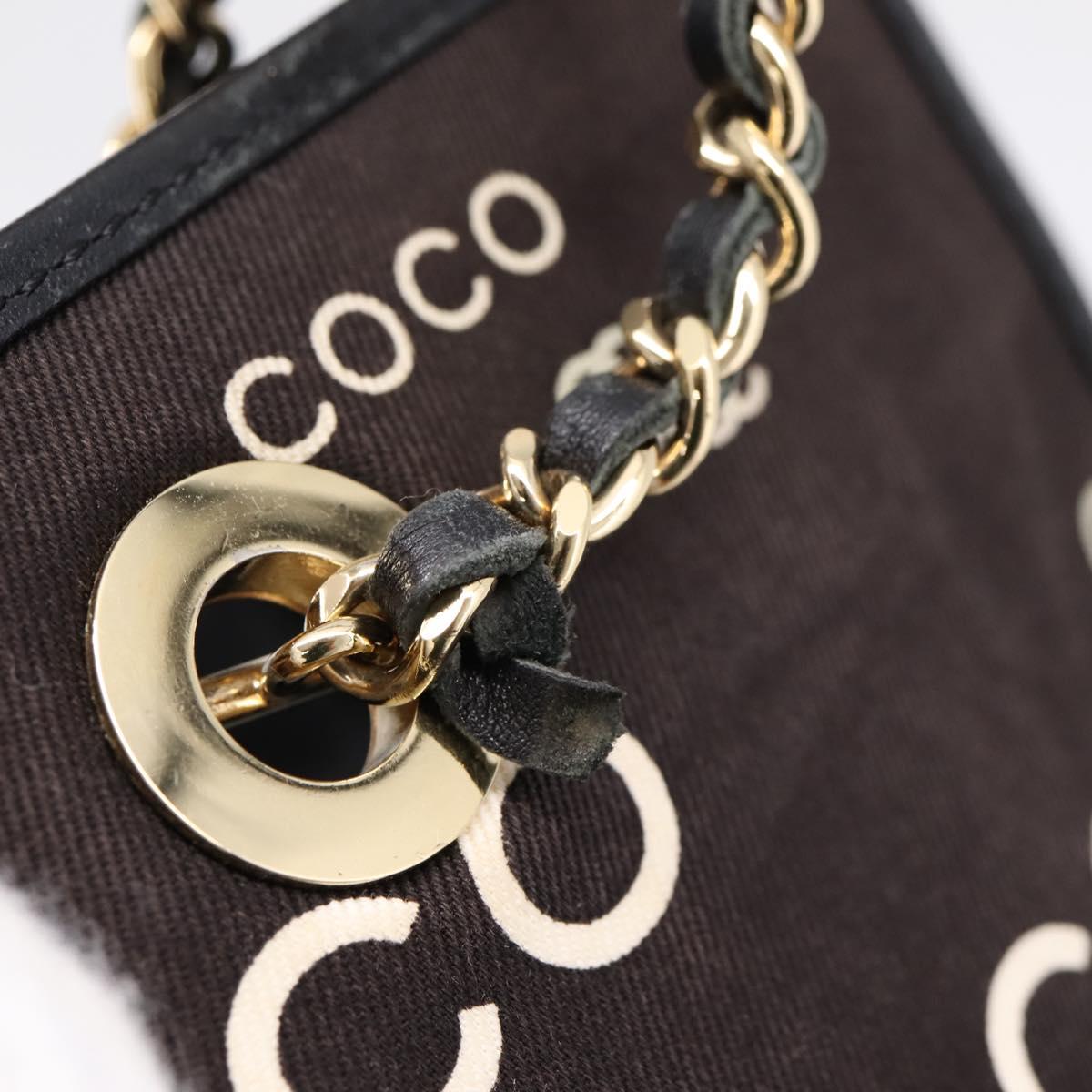 CHANEL Chain Hand Bag Canvas Black Gold Tone CC Auth mr2921A