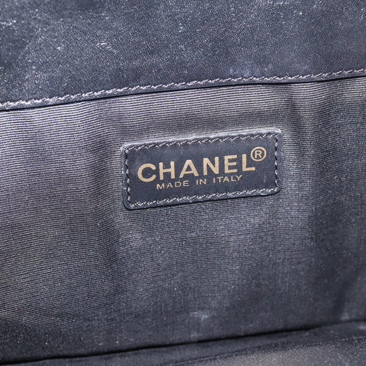 CHANEL Chain Hand Bag Canvas Black Gold Tone CC Auth mr2921A