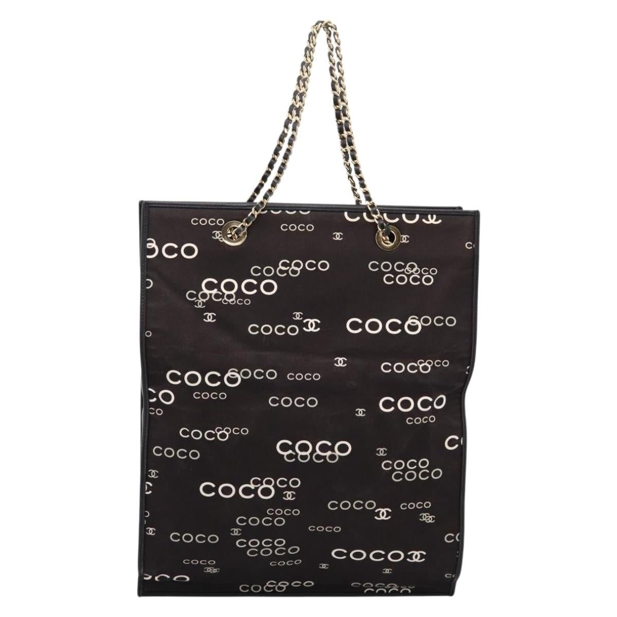 CHANEL Chain Hand Bag Canvas Black Gold Tone CC Auth mr2921A