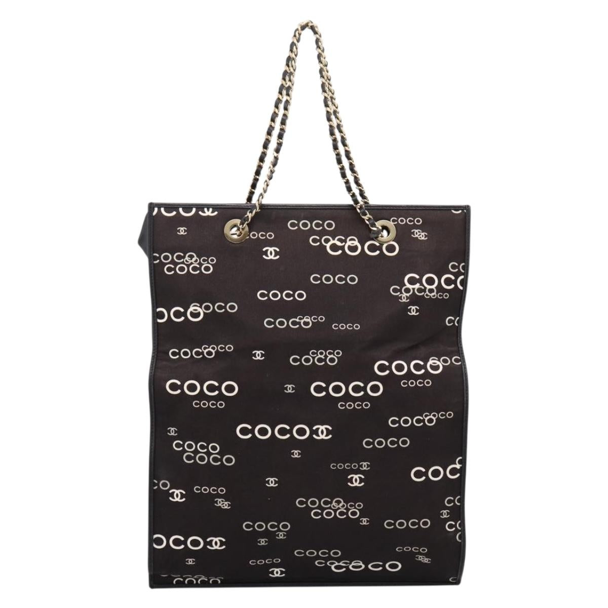 CHANEL Chain Hand Bag Canvas Black Gold Tone CC Auth mr2921A