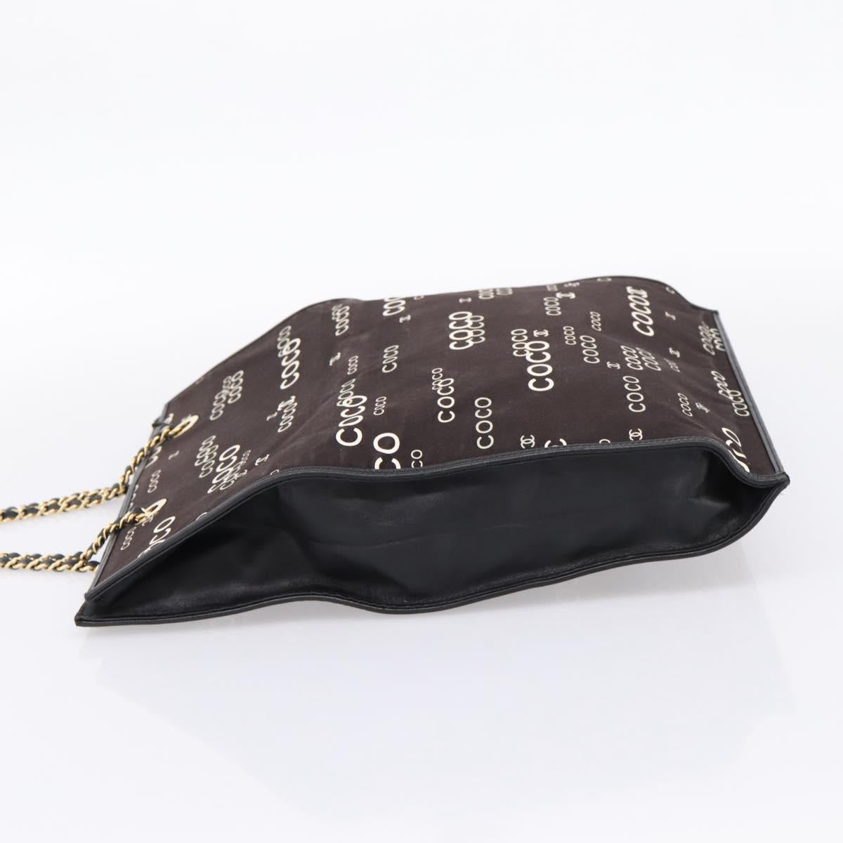 CHANEL Chain Hand Bag Canvas Black Gold Tone CC Auth mr2921A