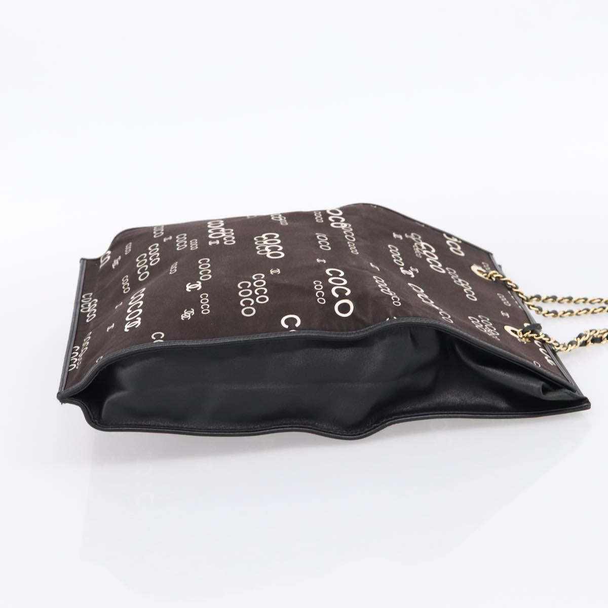 CHANEL Chain Hand Bag Canvas Black Gold Tone CC Auth mr2921A