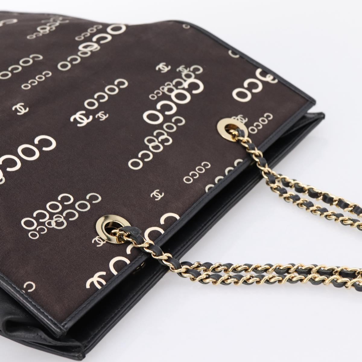 CHANEL Chain Hand Bag Canvas Black Gold Tone CC Auth mr2921A