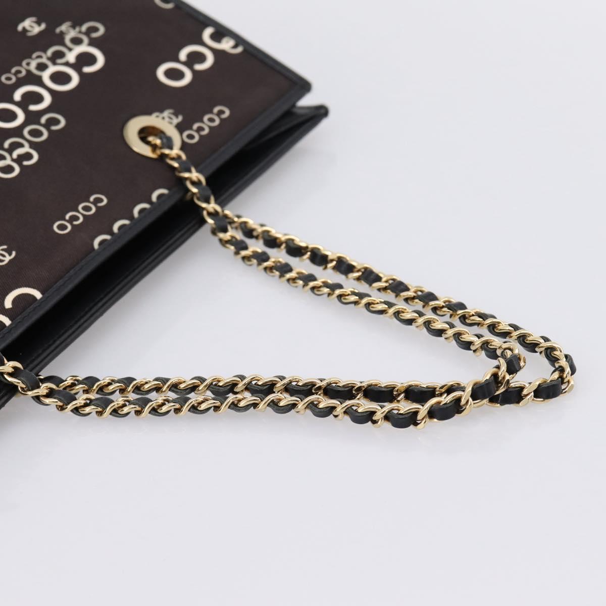 CHANEL Chain Hand Bag Canvas Black Gold Tone CC Auth mr2921A