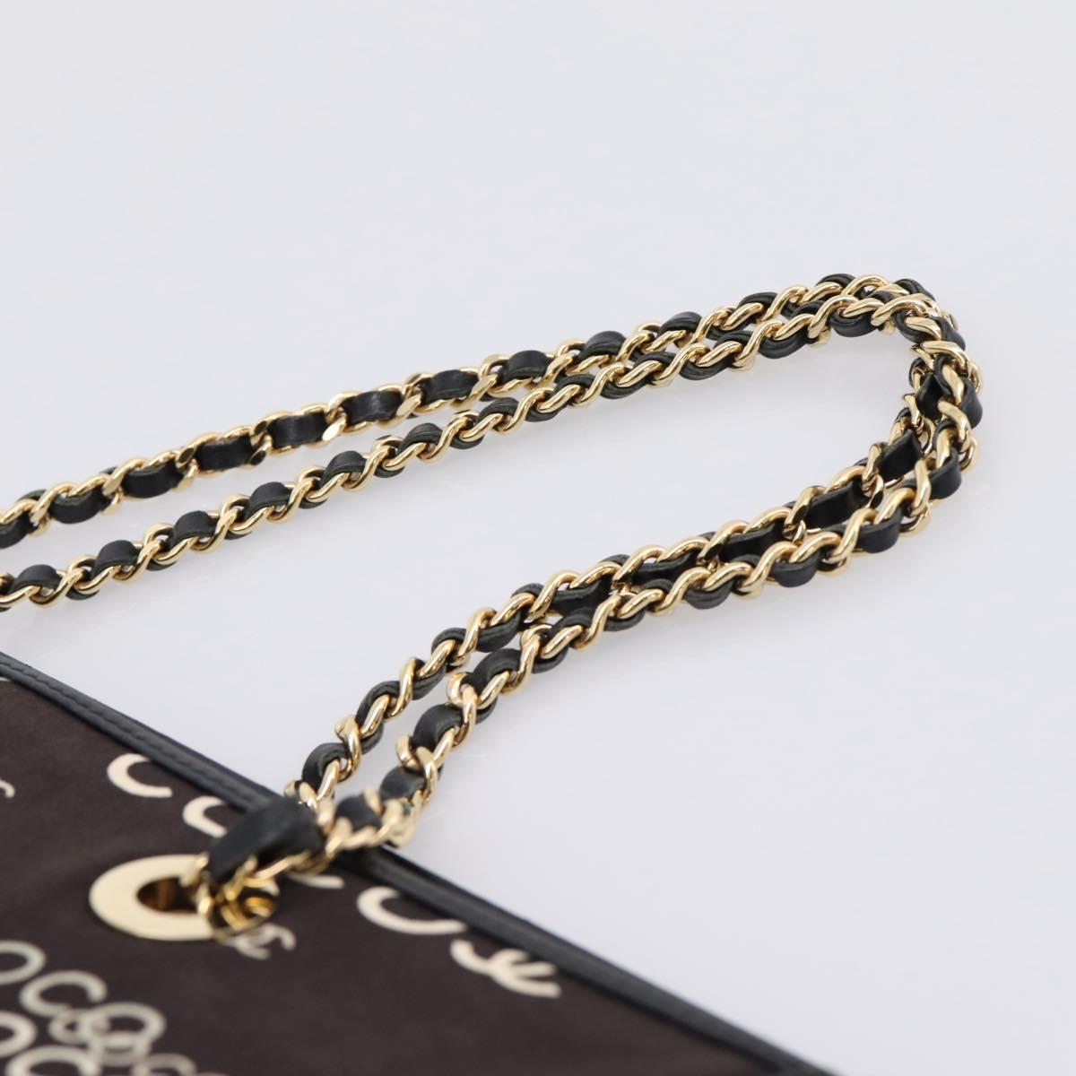 CHANEL Chain Hand Bag Canvas Black Gold Tone CC Auth mr2921A