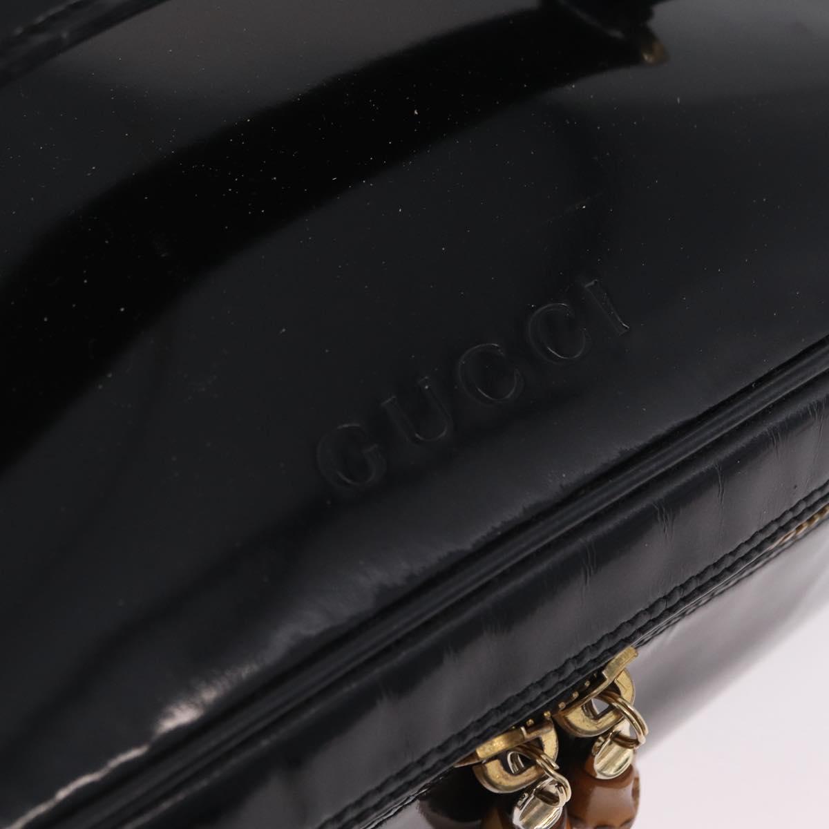 GUCCI Bamboo Vanity bag Cosmetic Pouch Patent Black 032 200159 0150 Auth mr2924