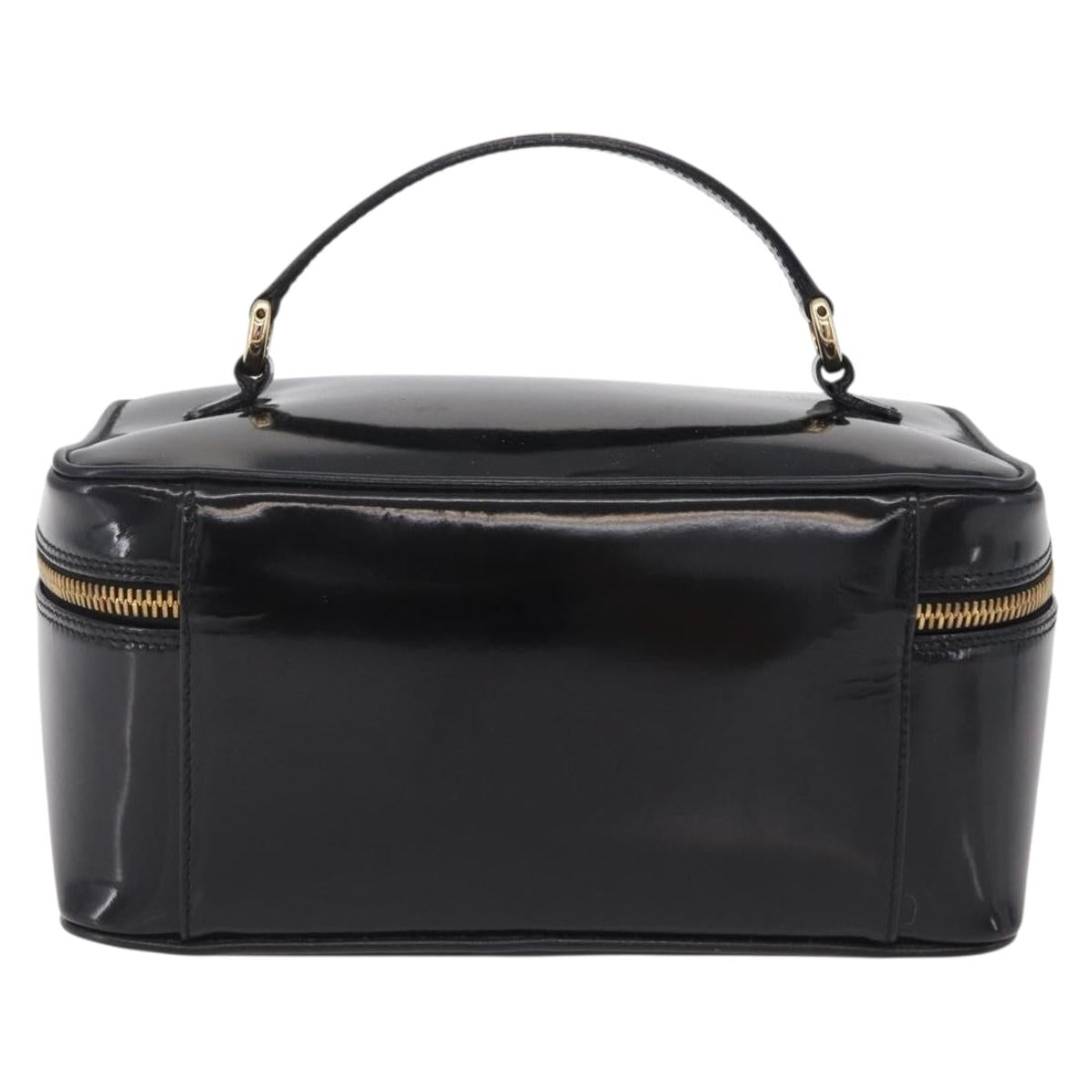 GUCCI Bamboo Vanity bag Cosmetic Pouch Patent Black 032 200159 0150 Auth mr2924