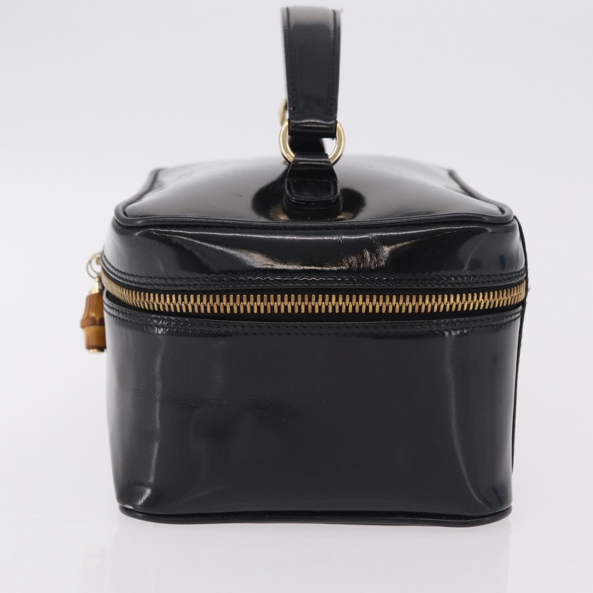 GUCCI Bamboo Vanity bag Cosmetic Pouch Patent Black 032 200159 0150 Auth mr2924