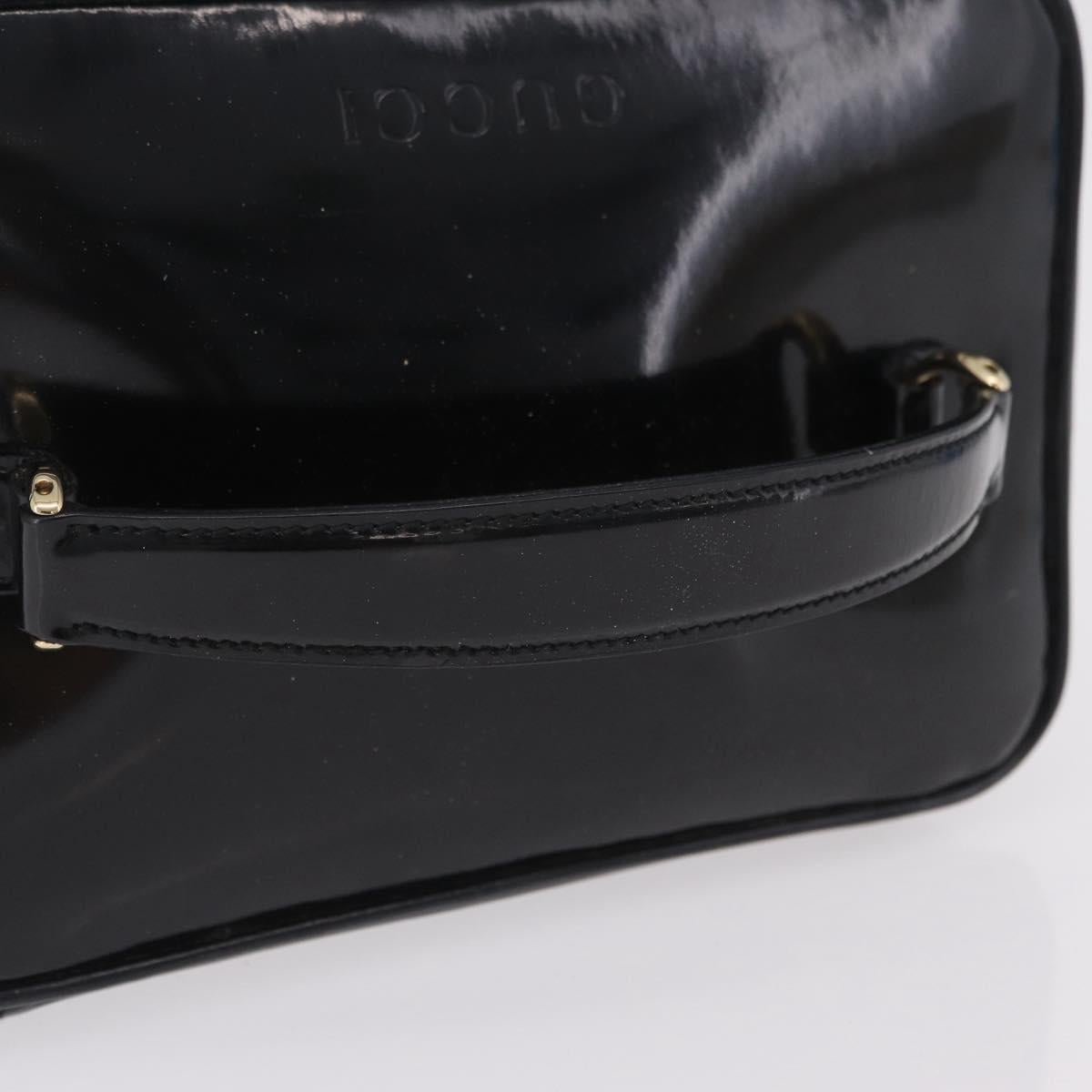 GUCCI Bamboo Vanity bag Cosmetic Pouch Patent Black 032 200159 0150 Auth mr2924