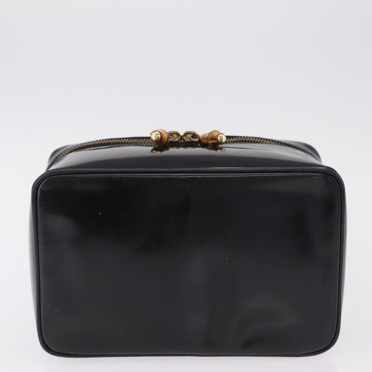 GUCCI Bamboo Vanity bag Cosmetic Pouch Patent Black 032 200159 0150 Auth mr2924