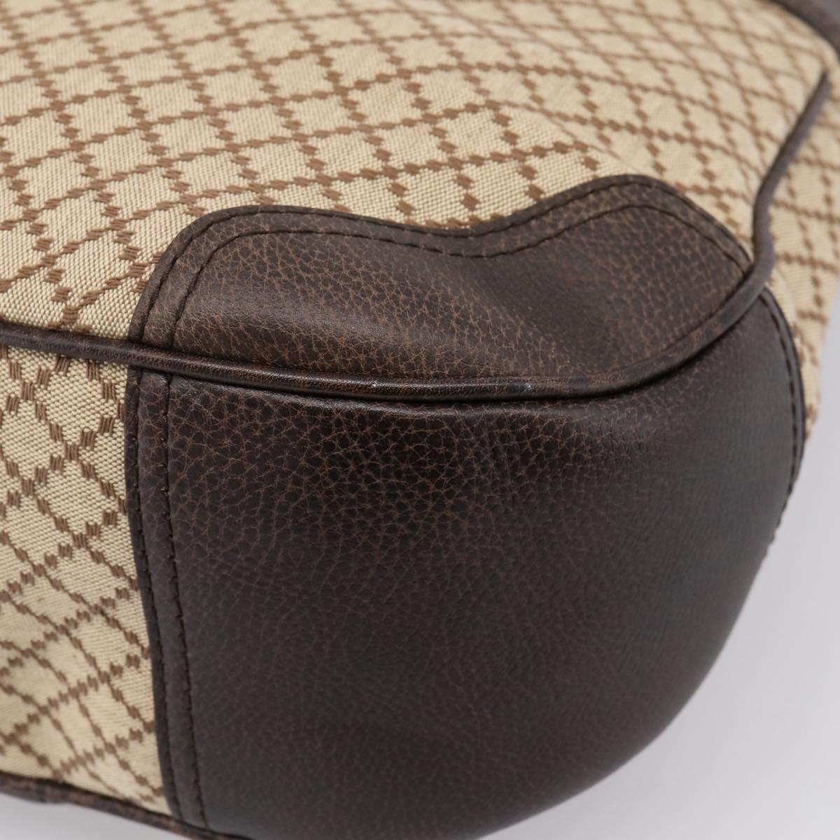 GUCCI Diamante Horsebit Shoulder Bag Canvas Beige Gold Tone Auth mr2925V