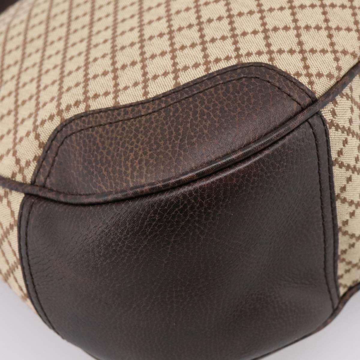 GUCCI Diamante Horsebit Shoulder Bag Canvas Beige Gold Tone Auth mr2925V