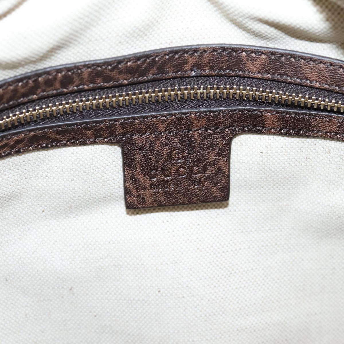 GUCCI Diamante Horsebit Shoulder Bag Canvas Beige Gold Tone Auth mr2925V