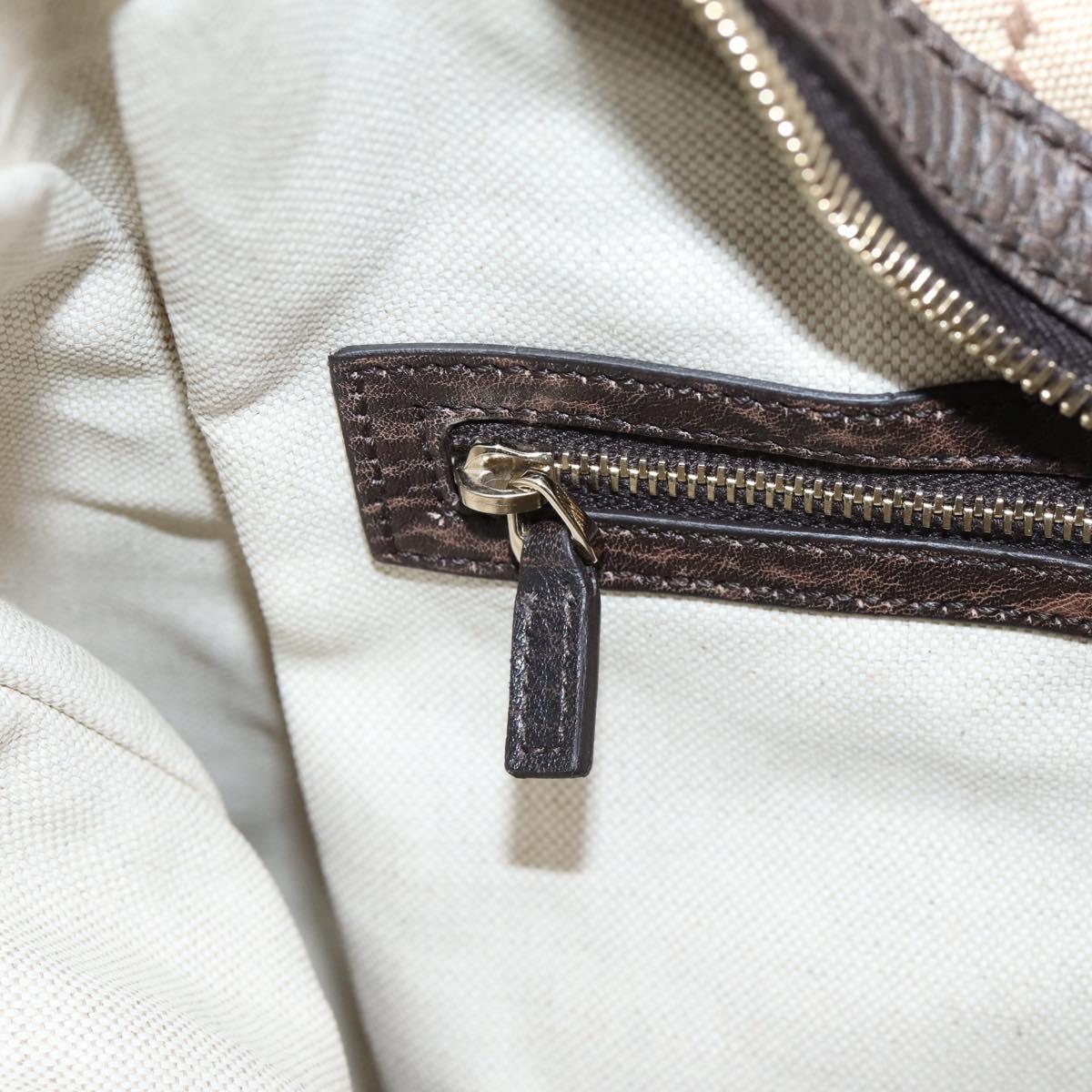GUCCI Diamante Horsebit Shoulder Bag Canvas Beige Gold Tone Auth mr2925V