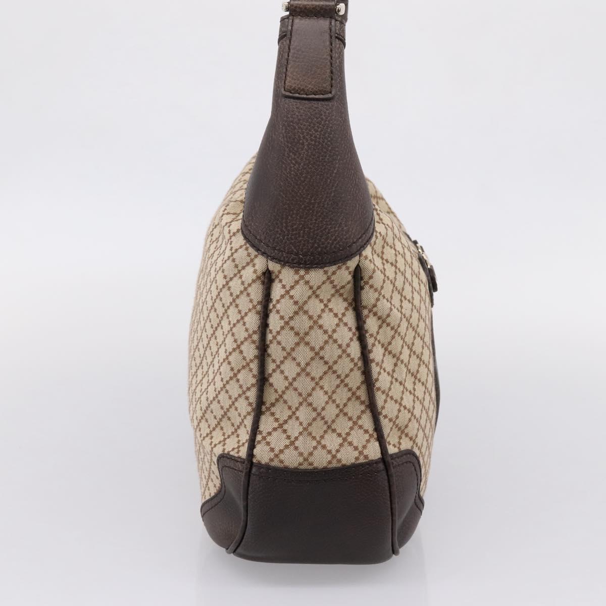 GUCCI Diamante Horsebit Shoulder Bag Canvas Beige Gold Tone Auth mr2925V