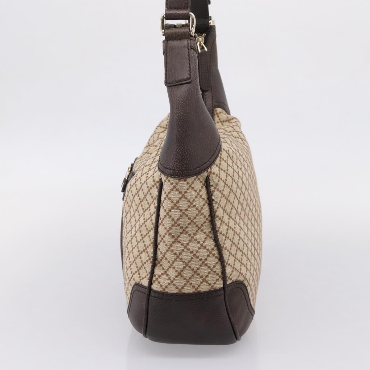 GUCCI Diamante Horsebit Shoulder Bag Canvas Beige Gold Tone Auth mr2925V