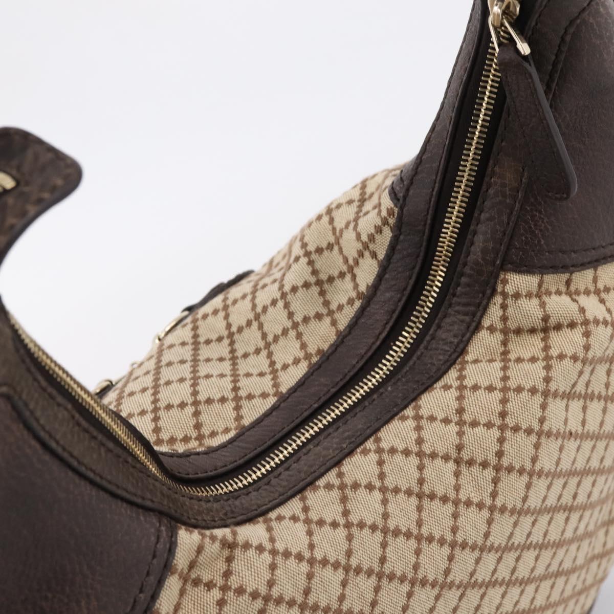 GUCCI Diamante Horsebit Shoulder Bag Canvas Beige Gold Tone Auth mr2925V