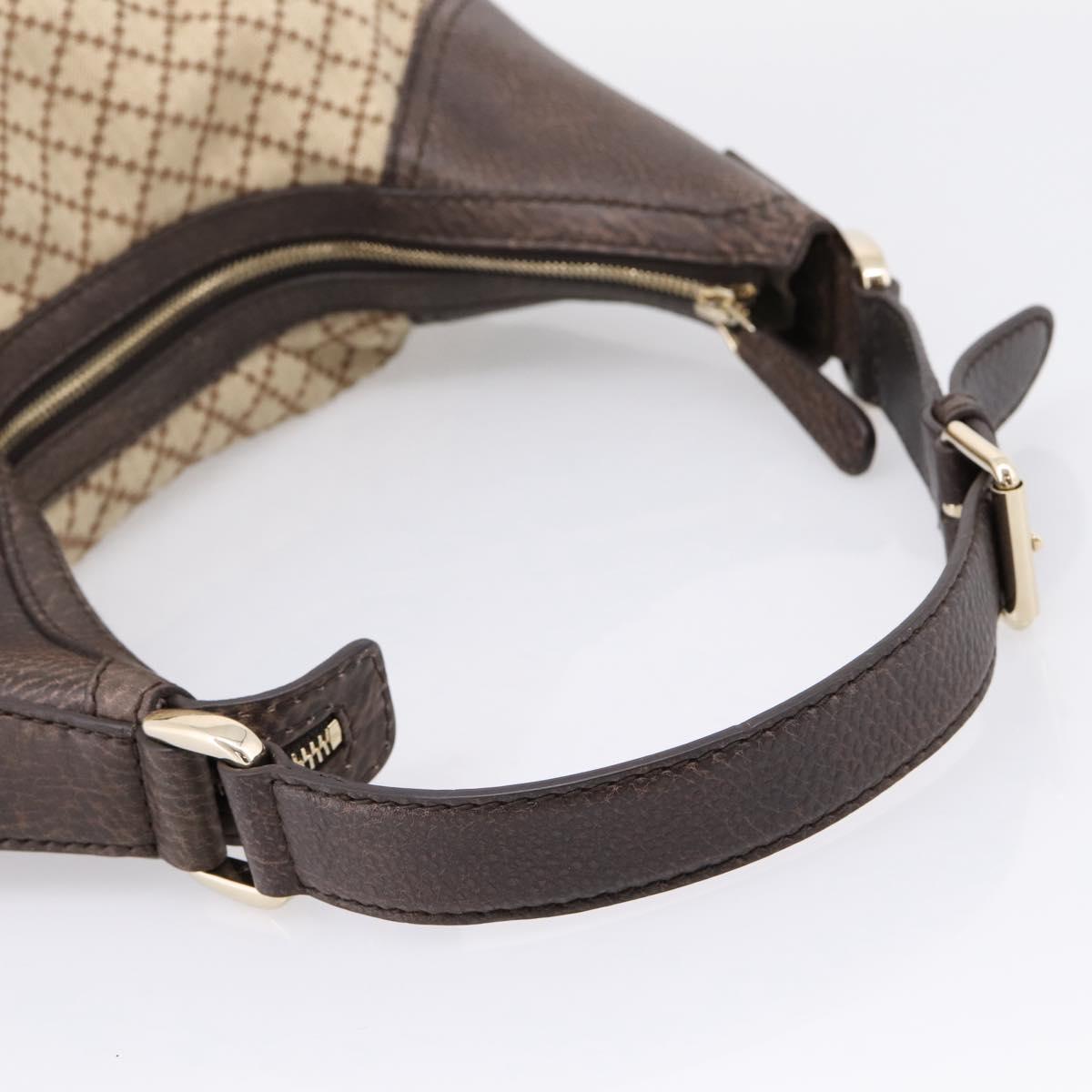GUCCI Diamante Horsebit Shoulder Bag Canvas Beige Gold Tone Auth mr2925V
