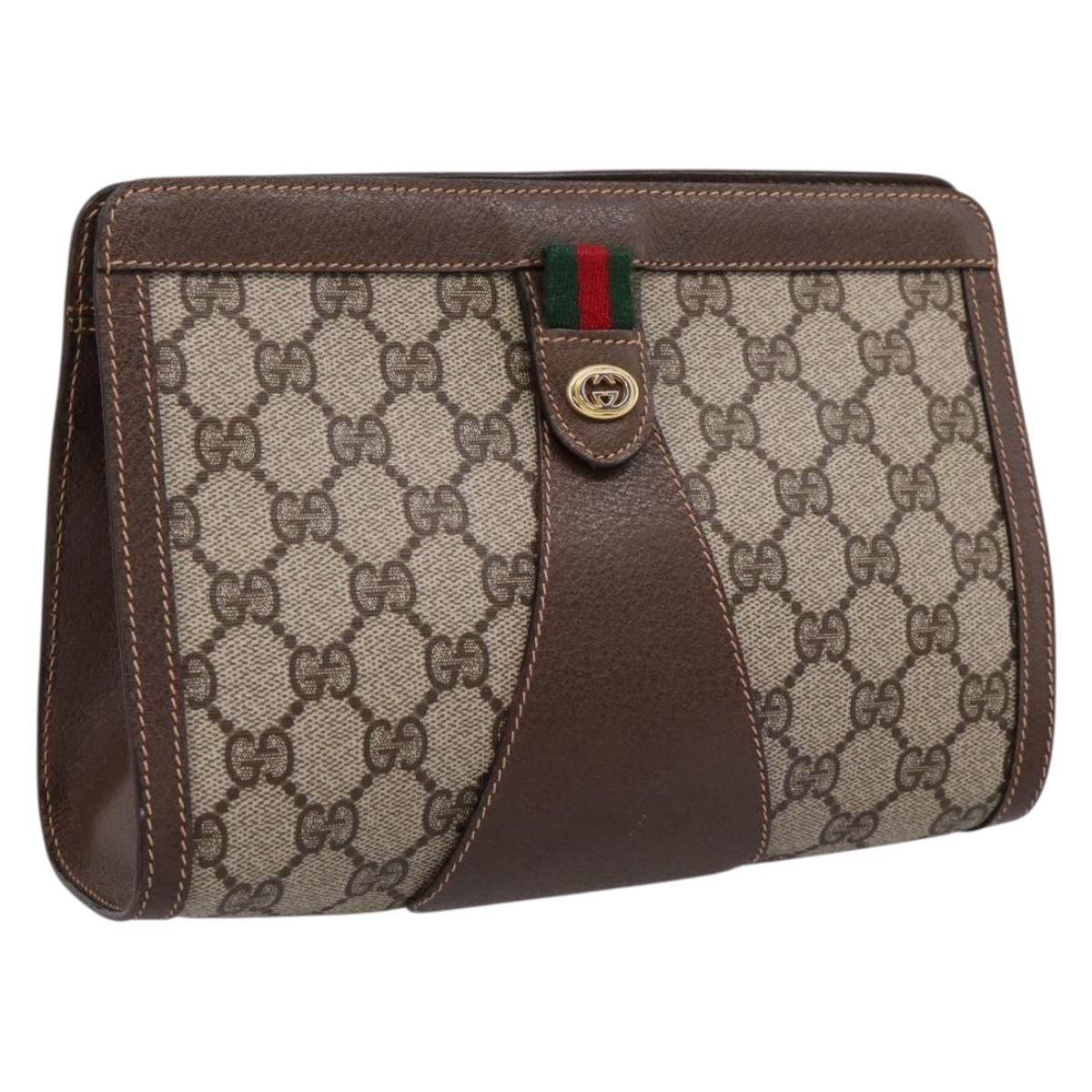 GUCCI GG Supreme Web Sherry Line Clutch Bag PVC Beige Gold 89 01 032 Auth mr2926