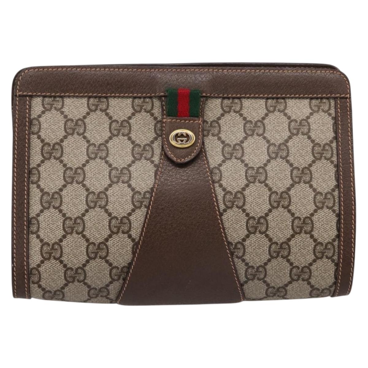 GUCCI GG Supreme Web Sherry Line Clutch Bag PVC Beige Gold 89 01 032 Auth mr2926