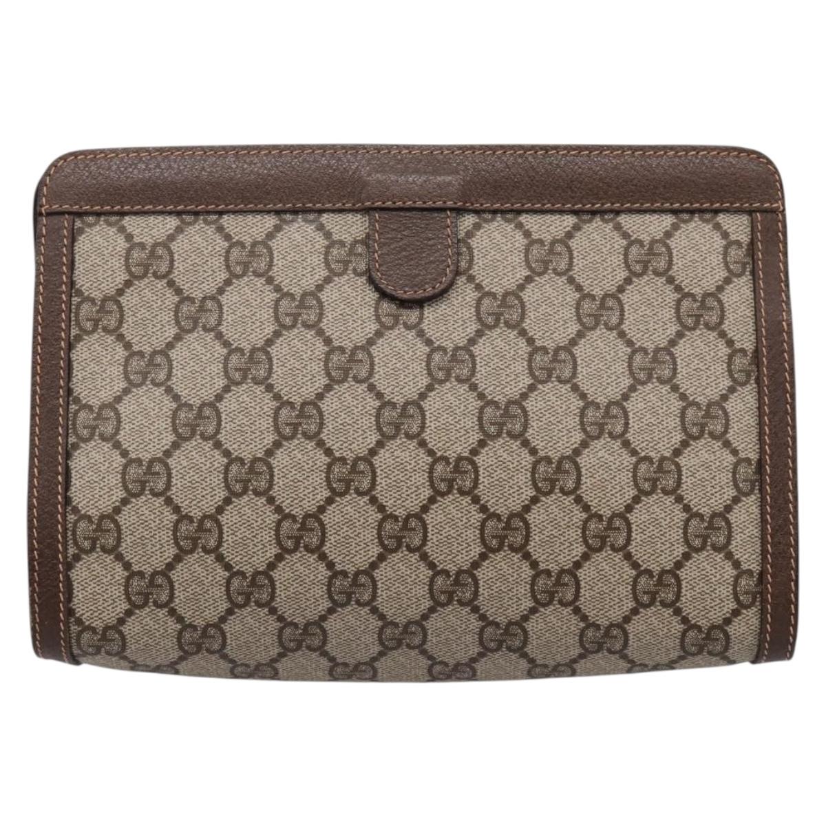 GUCCI GG Supreme Web Sherry Line Clutch Bag PVC Beige Gold 89 01 032 Auth mr2926