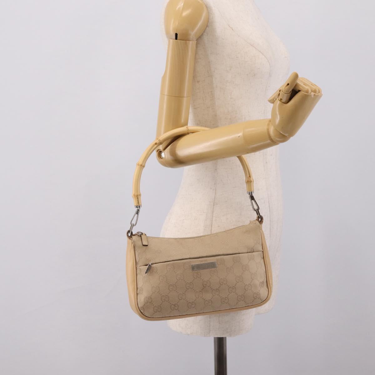 GUCCI GG Canvas Bamboo Hand Bag Beige Silver 001 3870 Auth mr2927A