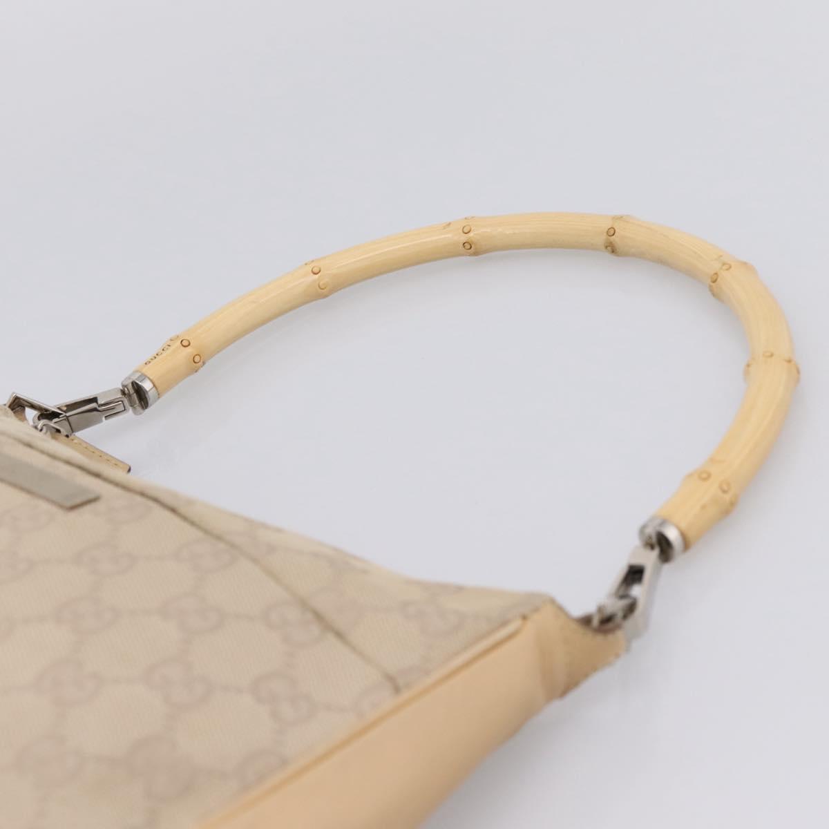 GUCCI GG Canvas Bamboo Hand Bag Beige Silver 001 3870 Auth mr2927A