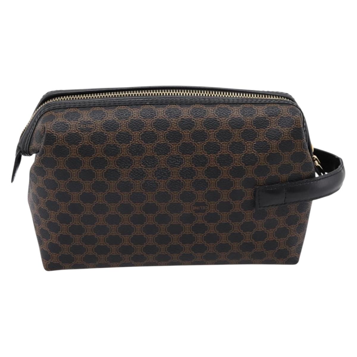 CELINE Macadam Canvas Clutch Bag PVC Black Gold Tone Auth mr2928A