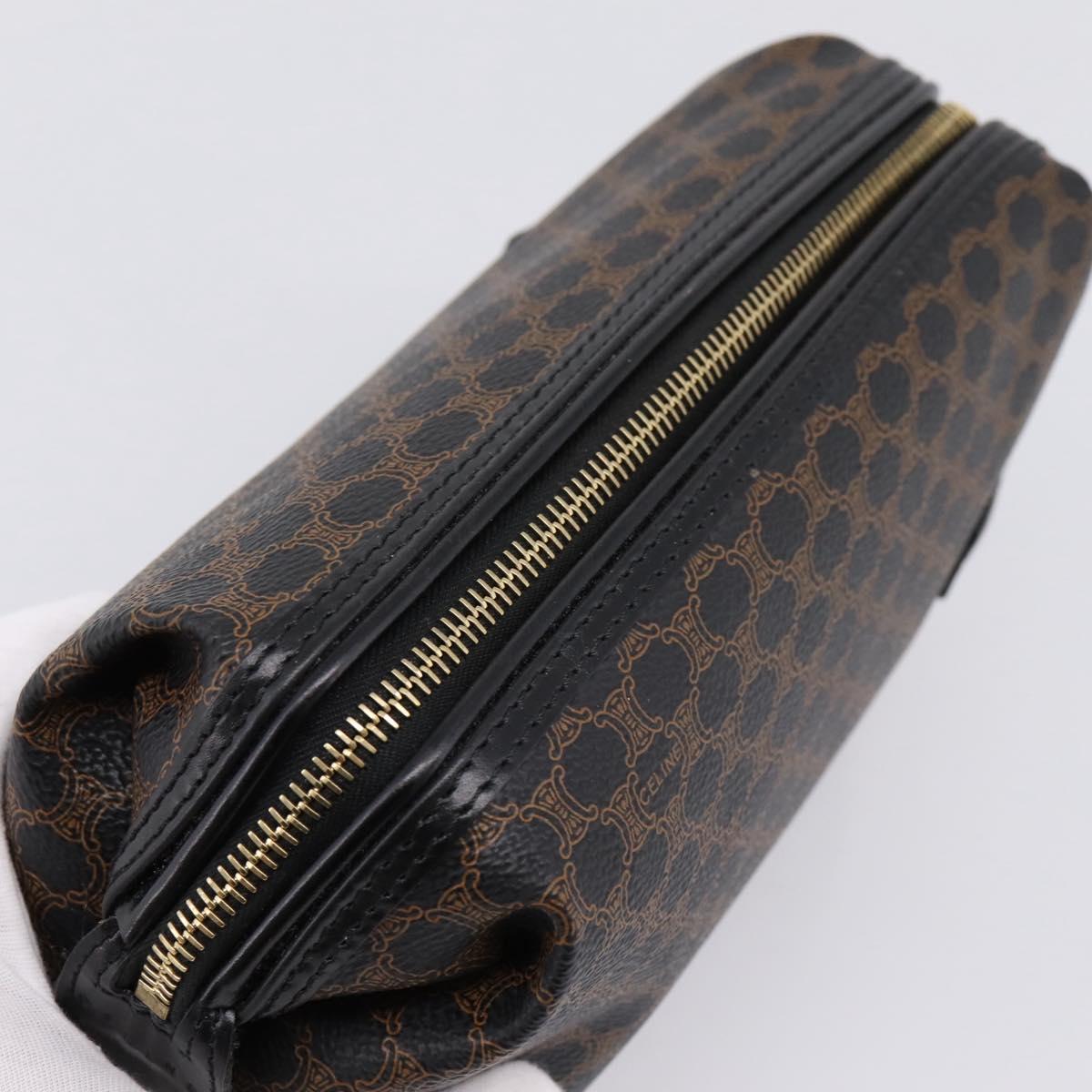 CELINE Macadam Canvas Clutch Bag PVC Black Gold Tone Auth mr2928A