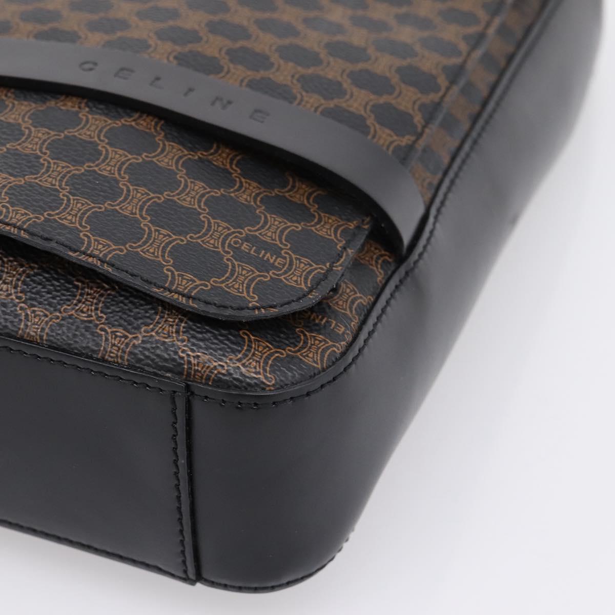 CELINE Macadam Canvas Shoulder Bag PVC Black Gold Tone Auth mr2929A
