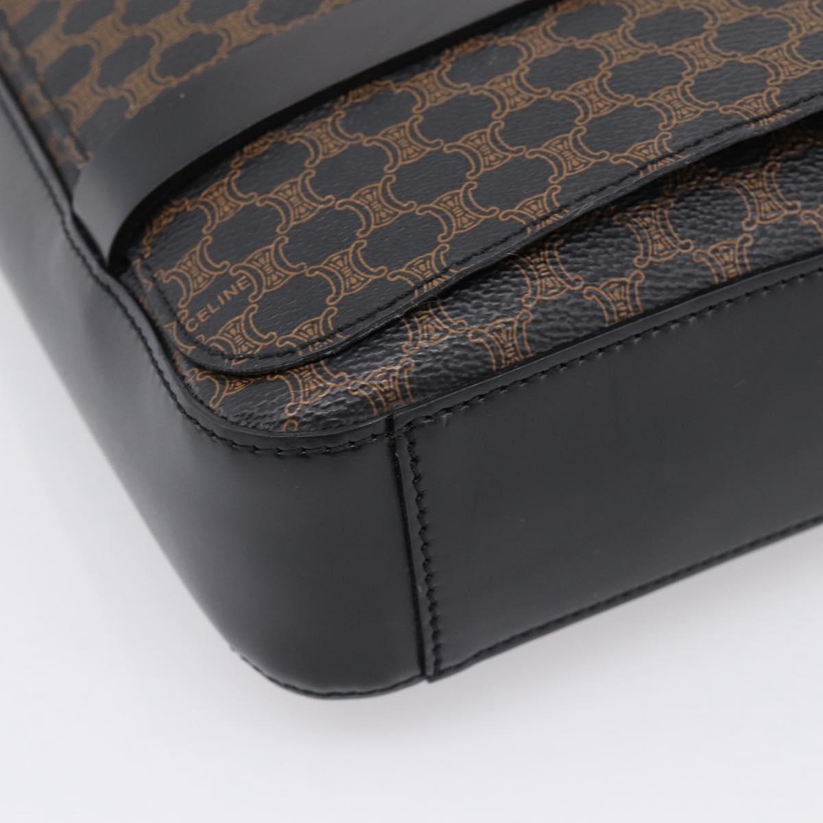 CELINE Macadam Canvas Shoulder Bag PVC Black Gold Tone Auth mr2929A