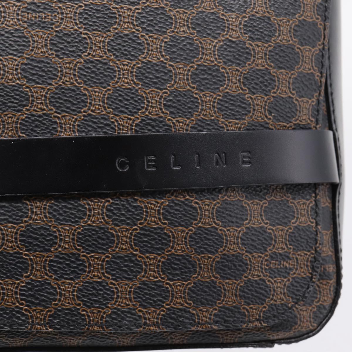 CELINE Macadam Canvas Shoulder Bag PVC Black Gold Tone Auth mr2929A