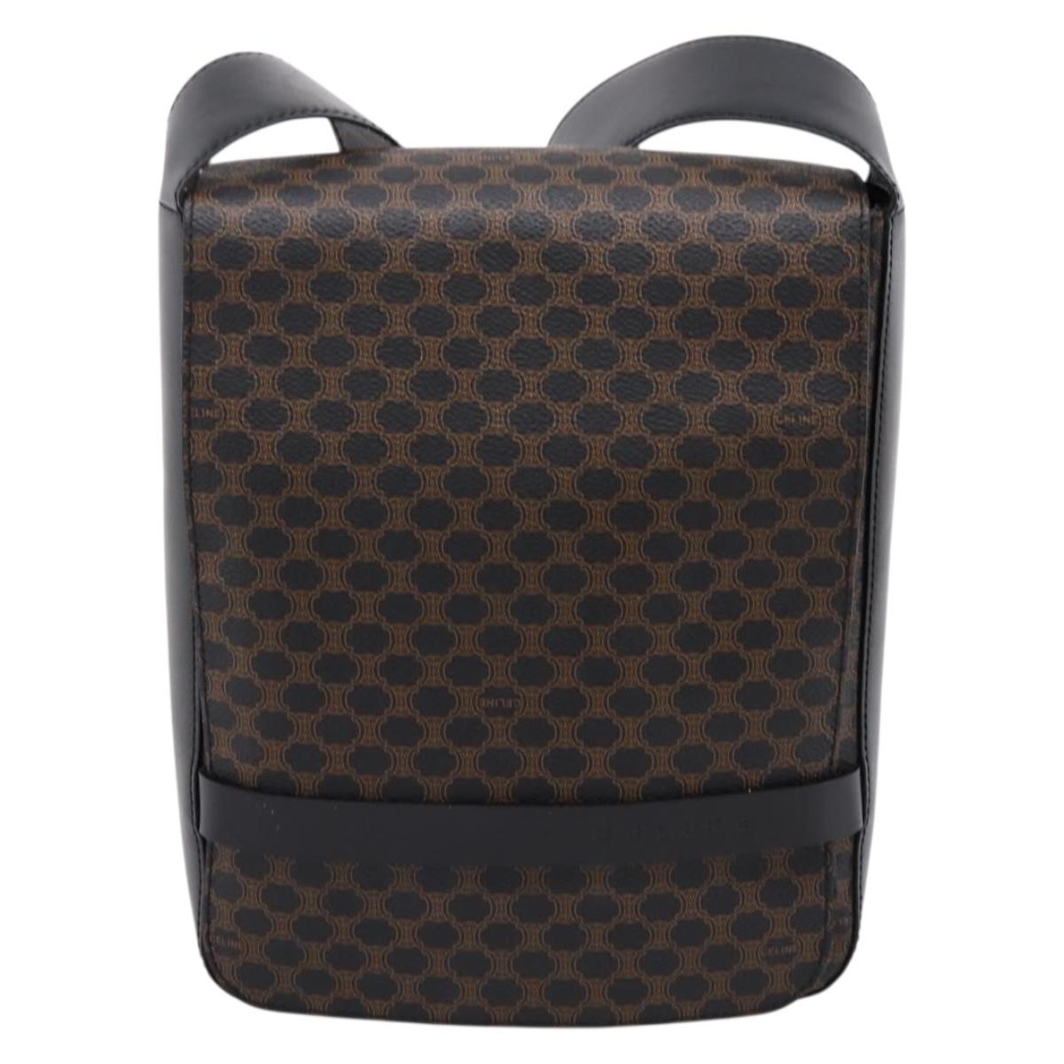 CELINE Macadam Canvas Shoulder Bag PVC Black Gold Tone Auth mr2929A
