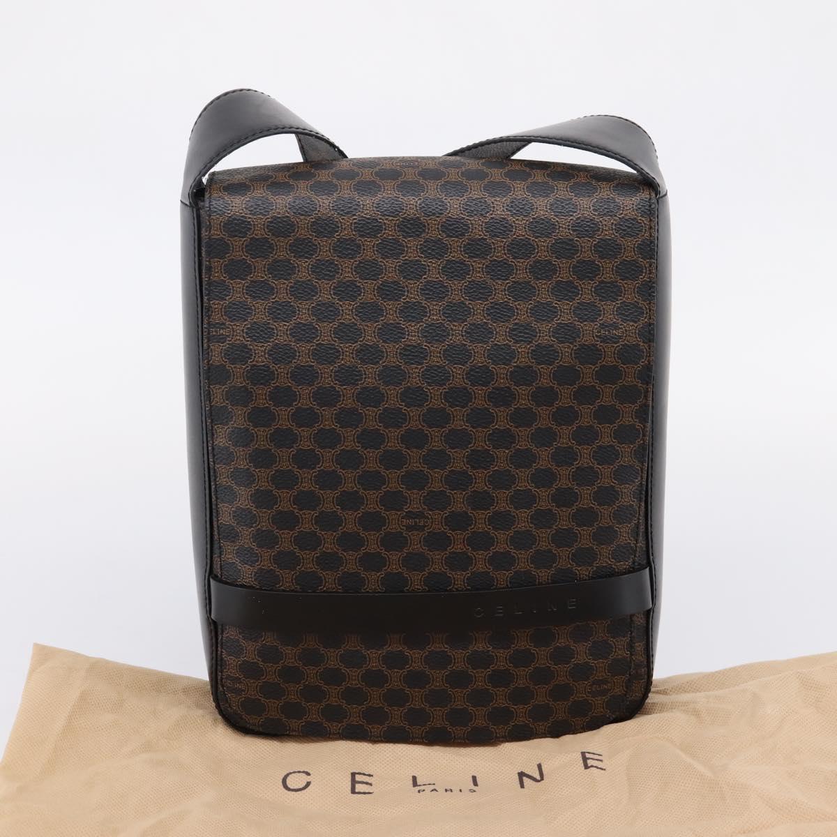 CELINE Macadam Canvas Shoulder Bag PVC Black Gold Tone Auth mr2929A