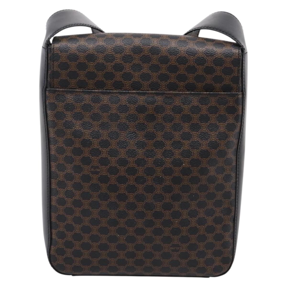 CELINE Macadam Canvas Shoulder Bag PVC Black Gold Tone Auth mr2929A