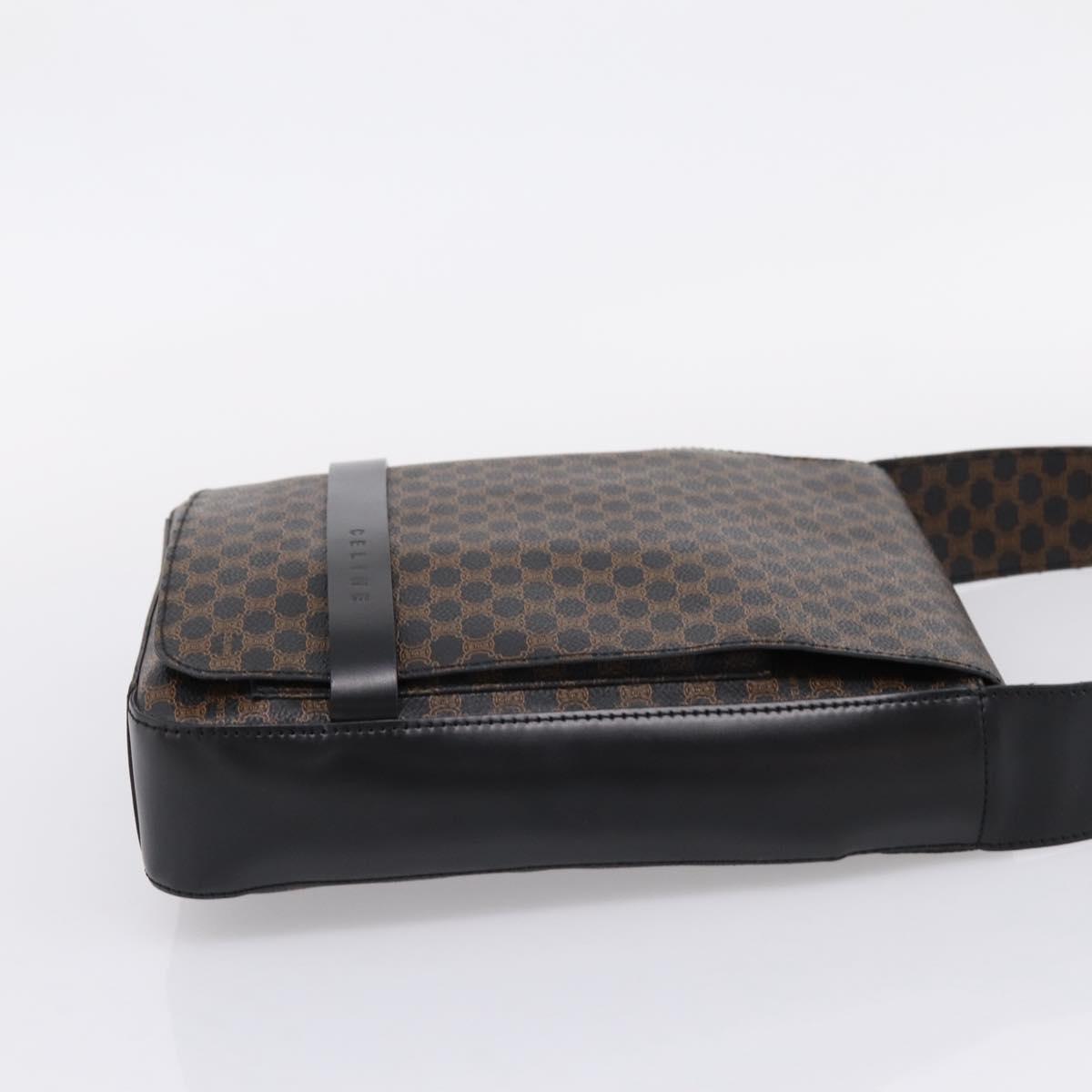CELINE Macadam Canvas Shoulder Bag PVC Black Gold Tone Auth mr2929A