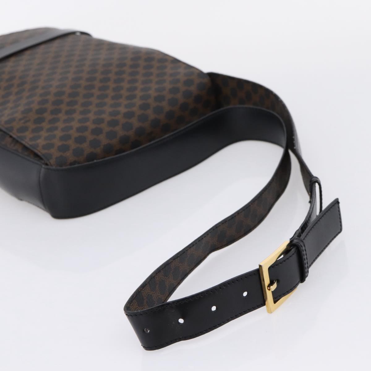 CELINE Macadam Canvas Shoulder Bag PVC Black Gold Tone Auth mr2929A