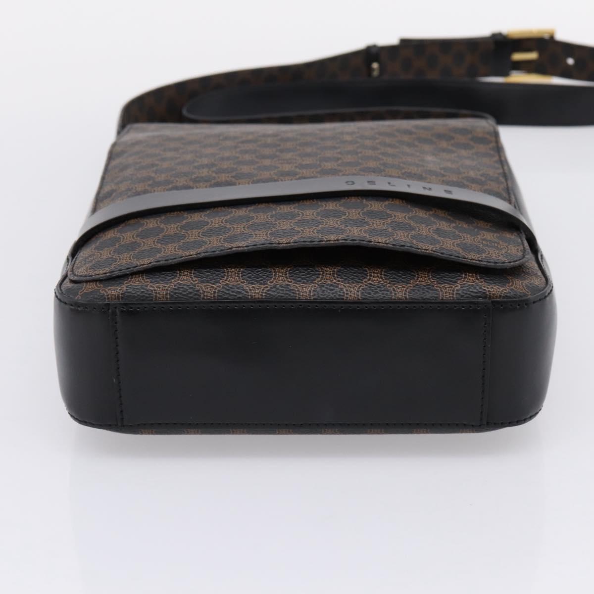 CELINE Macadam Canvas Shoulder Bag PVC Black Gold Tone Auth mr2929A