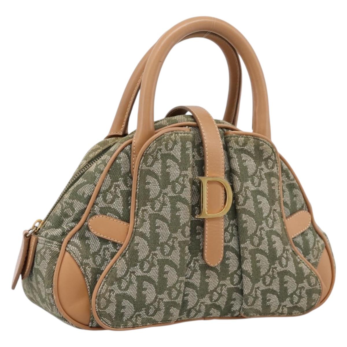 Christian Dior Trotter Canvas Double Saddle Bag Khaki Gold Tone Auth mr2931
