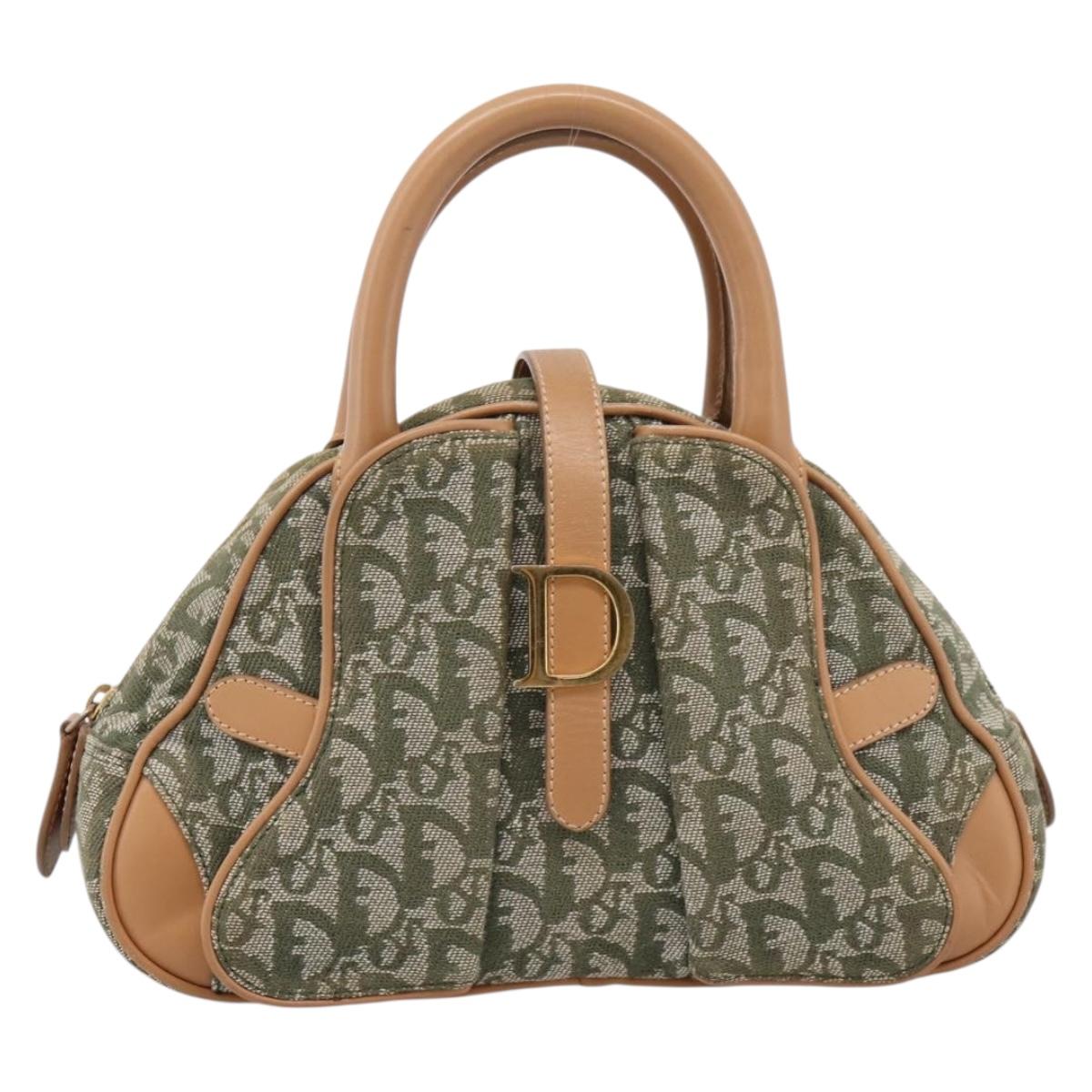 Christian Dior Trotter Canvas Double Saddle Bag Khaki Gold Tone Auth mr2931